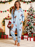 Snow Angel People Print Christmas Women Hooded Onesie - Zip-Up Loungewear