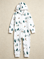 Alpine Skier & Pine Tree White Christmas Family Hooded Onesie - Zip-Up Loungewear