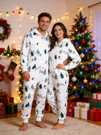 Alpine Skier & Pine Tree White Christmas Women Hooded Onesie - Zip-Up Loungewear