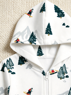 Alpine Skier & Pine Tree White Christmas Women Hooded Onesie - Zip-Up Loungewear