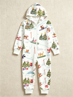 Skiing Dog & Christmas Tree White Family Hooded Onesie - Zip-Up Loungewear