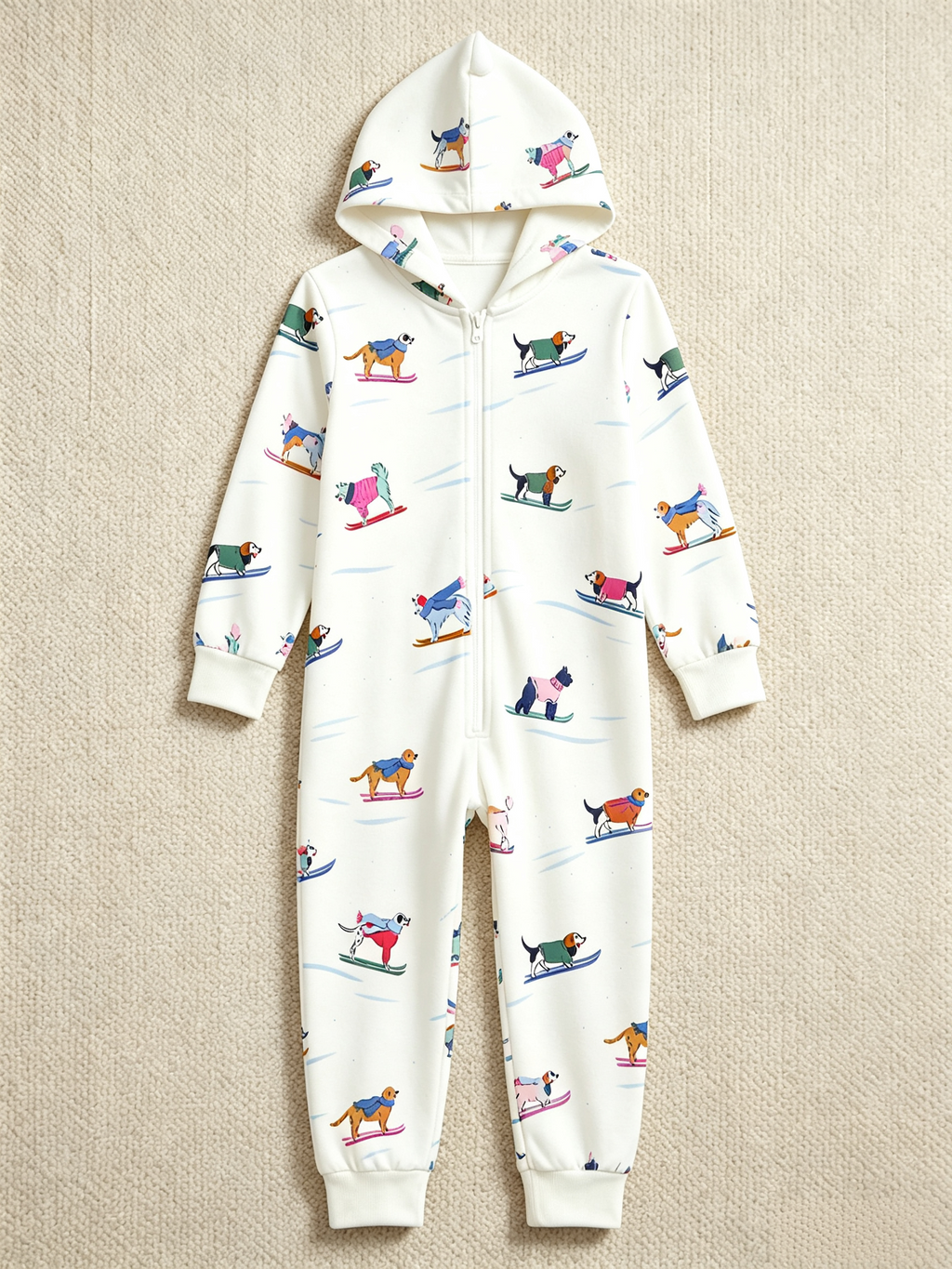 Skiing Beagle Dog White Christmas Women Hooded Onesie - Zip-Up Loungewear