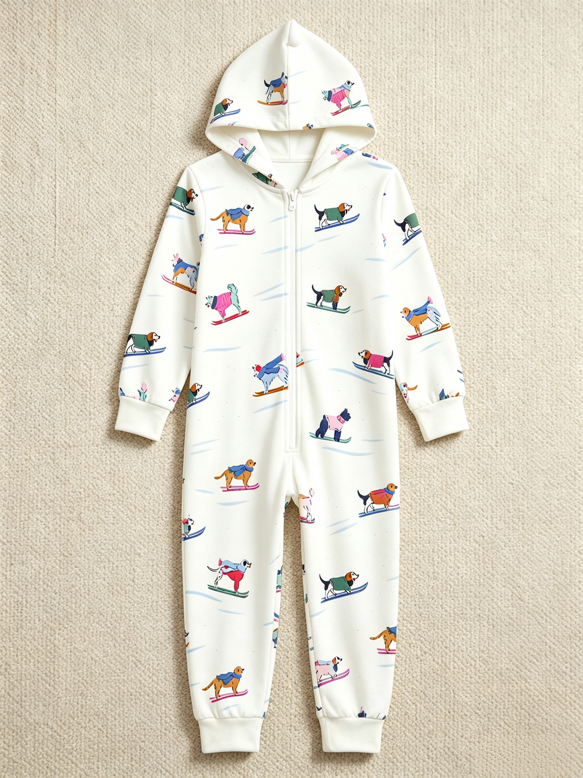 Skiing Beagle Dog White Christmas Women Hooded Onesie - Zip-Up Loungewear