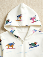Skiing Beagle Dog White Christmas Family Hooded Onesie - Zip-Up Loungewear