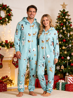 Arctic Wildlife & Igloo Blue Christmas Family Hooded Onesie - Zip-Up Loungewear