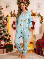 Arctic Wildlife & Igloo Blue Christmas Family Hooded Onesie - Zip-Up Loungewear