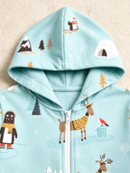 Arctic Wildlife & Igloo Blue Christmas Women Hooded Onesie - Zip-Up Loungewear
