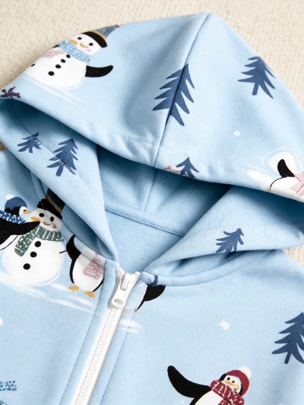 Snowman & Skating Penguin Blue Christmas Family Hooded Onesie - Zip-Up Loungewear