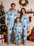 Puffin Bird & Snowy Mountain Blue Christmas Family Hooded Onesie - Zip-Up Loungewear