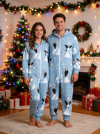 Puffin Bird & Snowy Mountain Blue Christmas Family Hooded Onesie - Zip-Up Loungewear