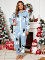 Puffin Bird & Snowy Mountain Blue Christmas Family Hooded Onesie - Zip-Up Loungewear