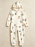 Ice-Skating People & Penguin Cream Christmas Women Hooded Onesie - Zip-Up Loungewear