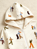 Ice-Skating People & Penguin Cream Christmas Family Hooded Onesie - Zip-Up Loungewear
