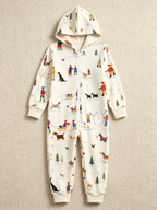 Winter People, Dog & Snowman Cream Christmas Family Hooded Onesie - Zip-Up Loungewear