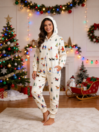 Winter People, Dog & Snowman Cream Christmas Family Hooded Onesie - Zip-Up Loungewear