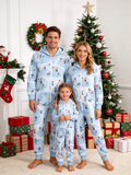 Ice-Skating People & Sled Blue Christmas Family Hooded Onesie - Zip-Up Loungewear