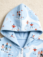 Ice-Skating People & Sled Blue Christmas Women Hooded Onesie - Zip-Up Loungewear