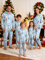Alpine Skier & Snowy Pine Tree Blue Christmas Family Hooded Onesie - Zip-Up Loungewear