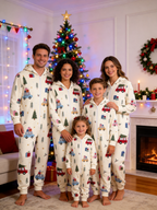 Christmas Car, Tree & Gift Box Cream Family Hooded Onesie - Zip-Up Loungewear