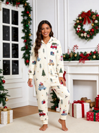 Christmas Car, Tree & Gift Box Cream Women Hooded Onesie - Zip-Up Loungewear