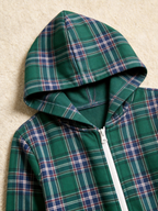 Classic Green Tartan Plaid Hooded Women Christmas Jumpsuit Pajamas