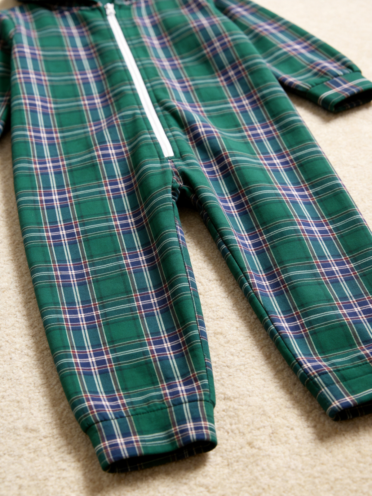 Classic Green Tartan Plaid Hooded Women Christmas Jumpsuit Pajamas