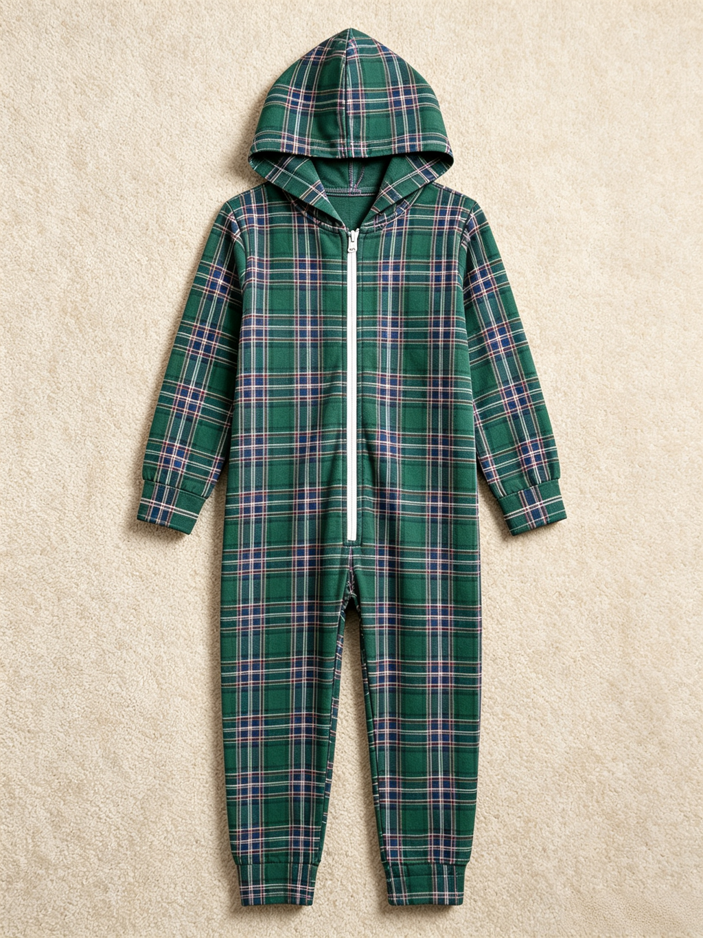 Classic Green Tartan Plaid Hooded Women Christmas Jumpsuit Pajamas