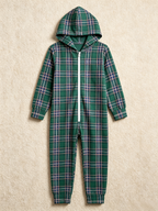 Classic Green Tartan Plaid Hooded Women Christmas Jumpsuit Pajamas