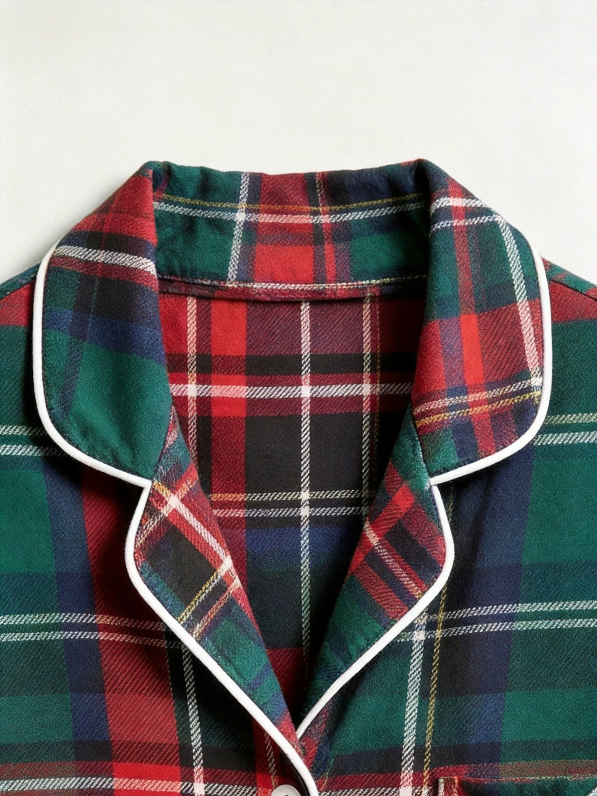 Classic Red & Green Colorblock Tartan Plaid Women Christmas Pajamas - Button-Down Sleep Set