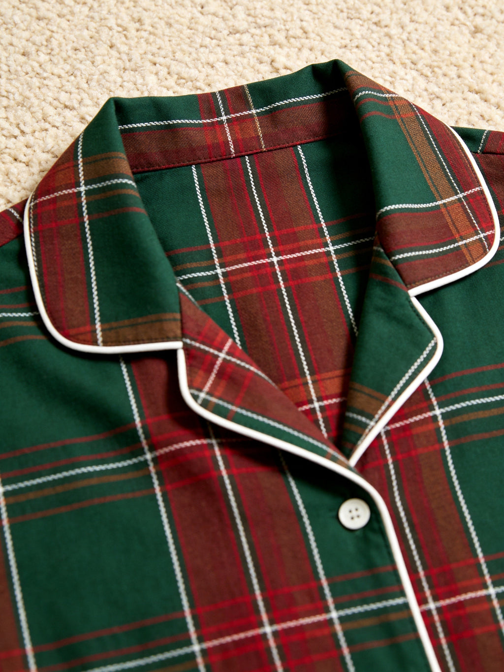 Women Christmas Pajamas - Deep Green & Red Bold Tartan Plaid Button-Down Set
