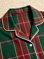 Women Christmas Pajamas - Deep Green & Red Bold Tartan Plaid Button-Down Set