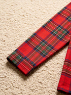 Two-Piece Set Women Christmas Red and Green Plaid PJS Button Up Long Sleeve and Pants with Pockets Pajamas