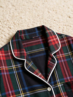 Women Christmas Two-Piece Button-Down Long Sleeve PJS Set with Pockets Classic Red and Blue Plaid Pajamas