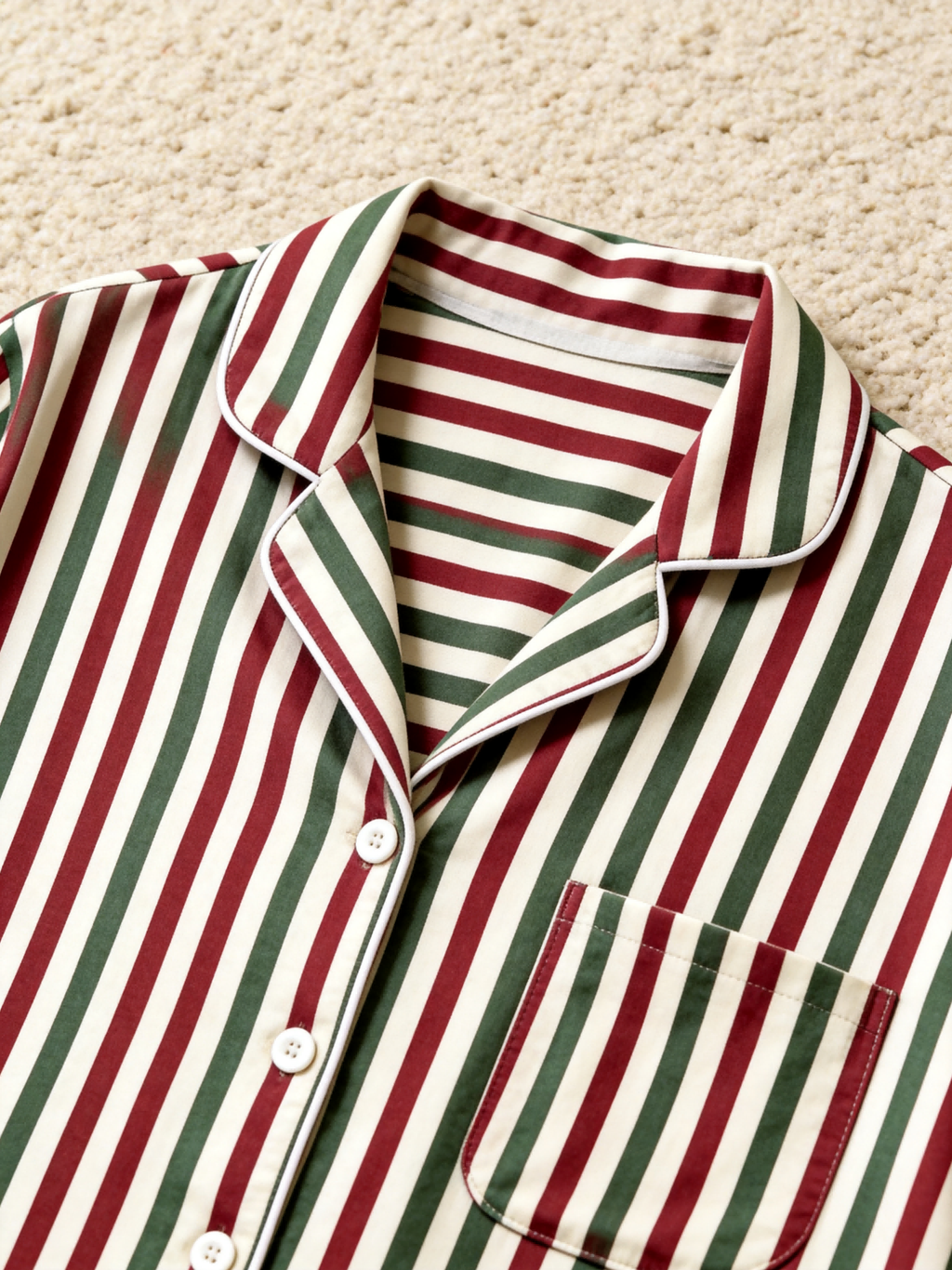 Women Christmas Two-Piece Button-Down Long Sleeve PJS Set with Pockets Classic Red and Green Striped Holiday Pajamas