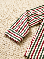 Women Christmas Two-Piece Button-Down Long Sleeve PJS Set with Pockets Classic Red and Green Striped Holiday Pajamas