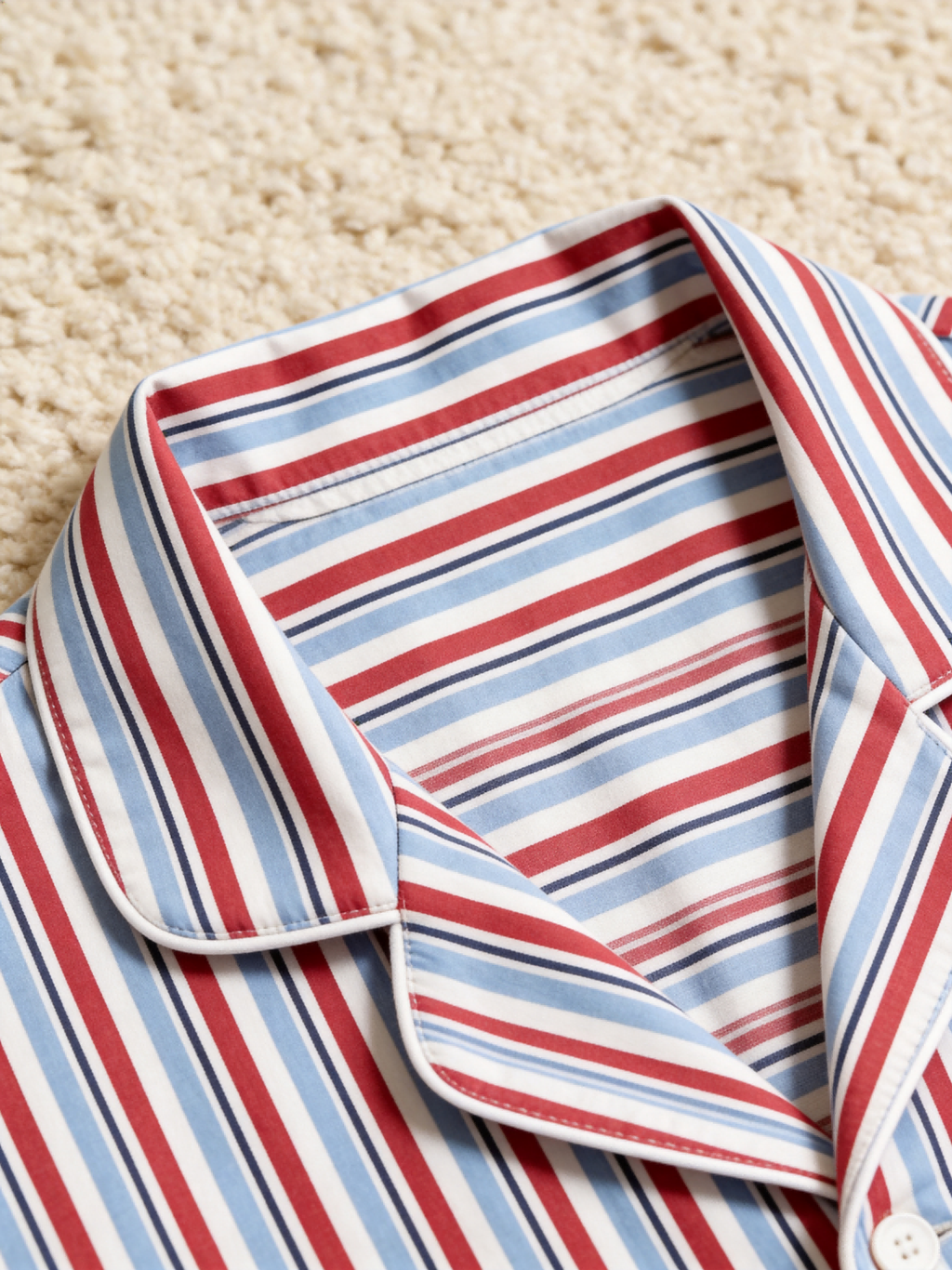 Women Christmas Two-Piece Button-Down Long Sleeve PJS Set with Pockets Classic Red and Light Blue Striped Festive Holiday  Pajamas