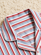 Women Christmas Two-Piece Button-Down Long Sleeve PJS Set with Pockets Classic Red and Light Blue Striped Festive Holiday  Pajamas