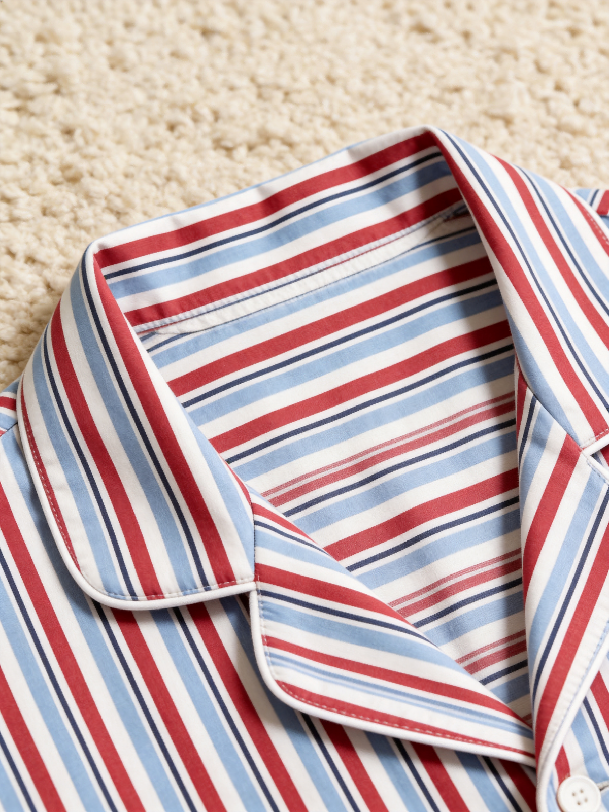 Women Christmas Two-Piece Button-Down Long Sleeve PJS Set with Pockets Classic Red and Light Blue Striped Festive Holiday  Pajamas