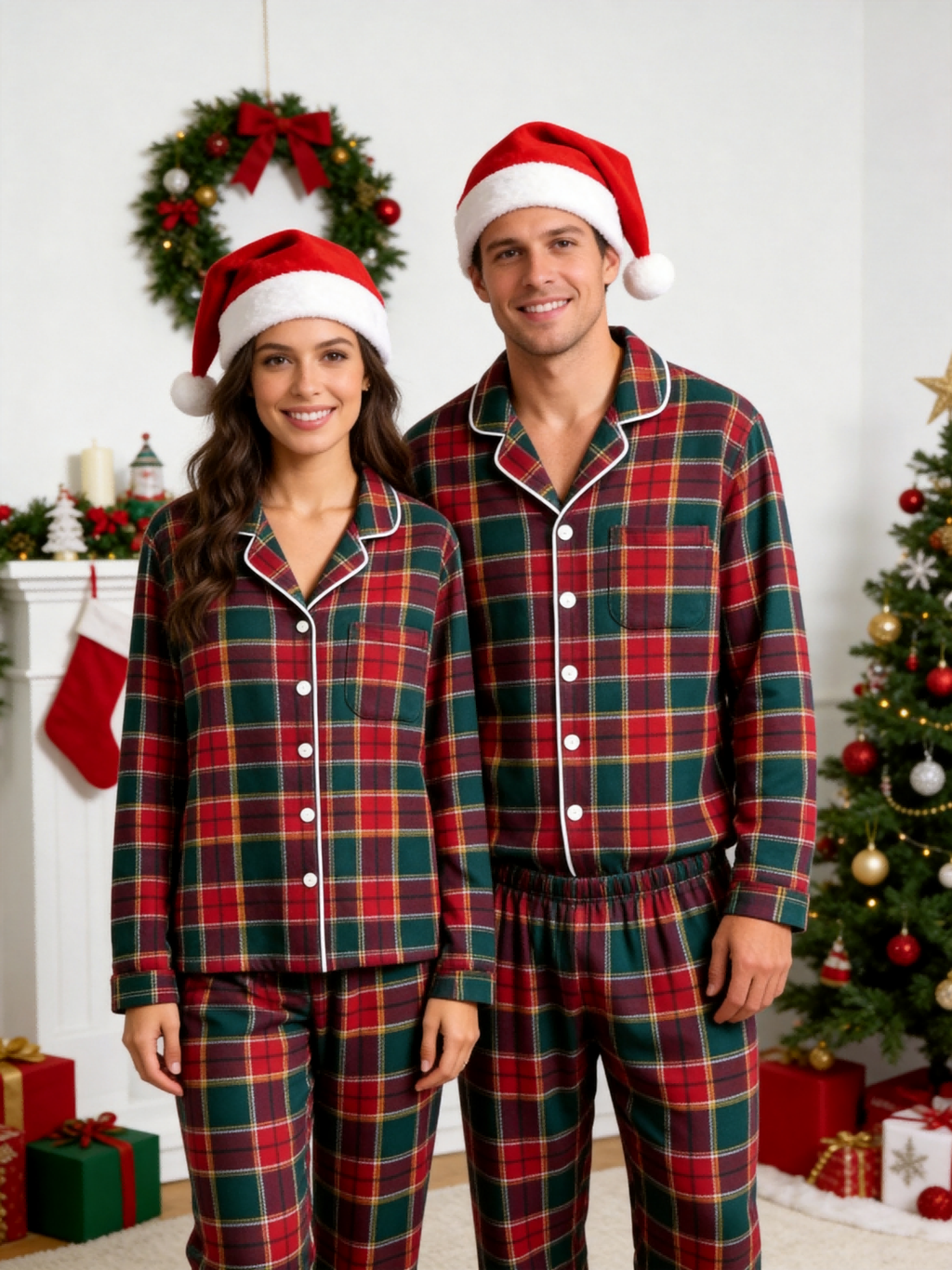 Women  Christmas Two-Piece Button Up Long Sleeve PJS Set