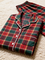 Women  Christmas Two-Piece Button Up Long Sleeve PJS Set