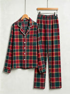 Women  Christmas Two-Piece Button Up Long Sleeve PJS Set