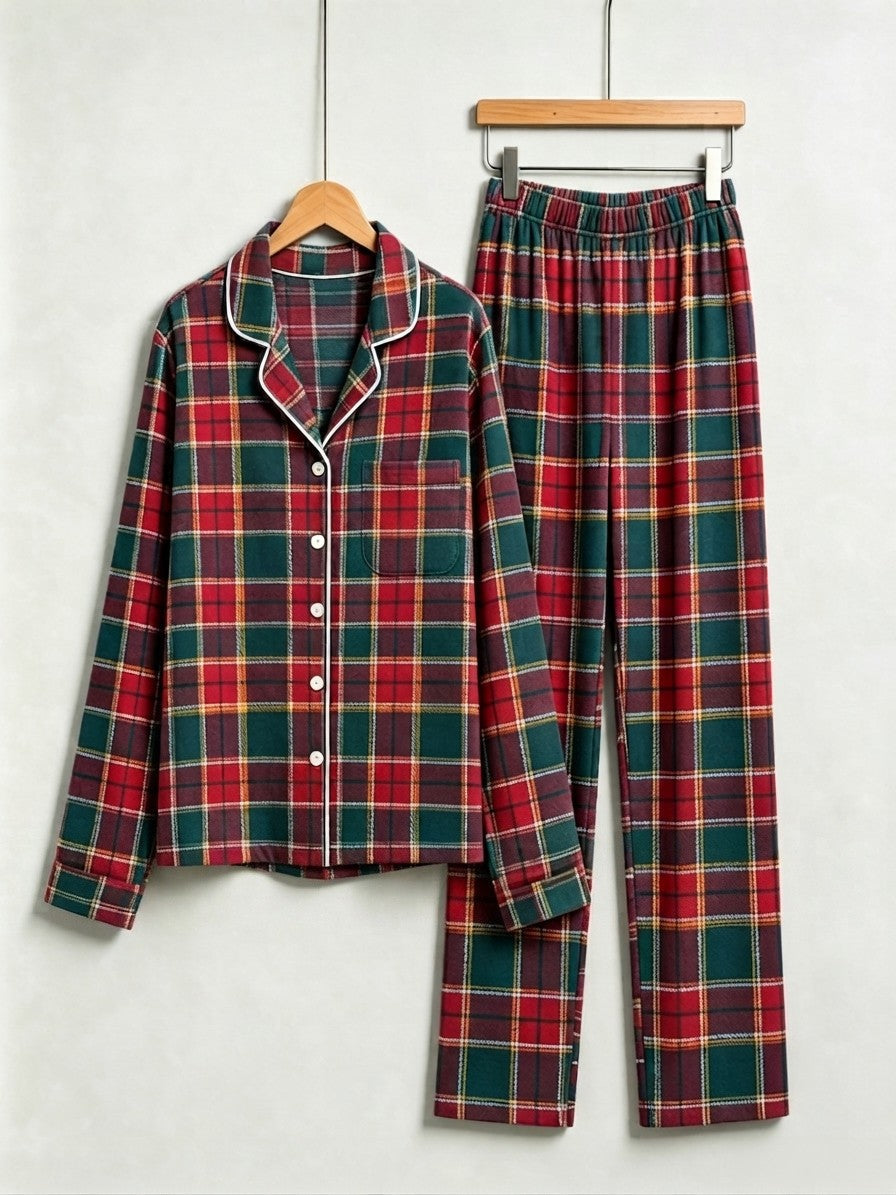 Women  Christmas Two-Piece Button Up Long Sleeve PJS Set