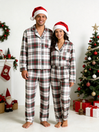 Women Christmas Two-Piece Button Up Long Sleeve PJS Set with Pockets