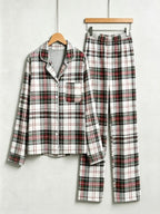 Women Christmas Two-Piece Button Up Long Sleeve PJS Set with Pockets