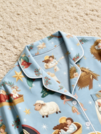 Holy Night Nativity Scene Jesus Women Christmas Two-Piece Button Up Long Sleeve Pajamas