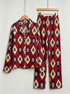 Festive Gingerbread Women Christmas Two-Piece Button-Down PJS Long Sleeve Pants Pockets Cute Candy Print Winter Holiday  Sets