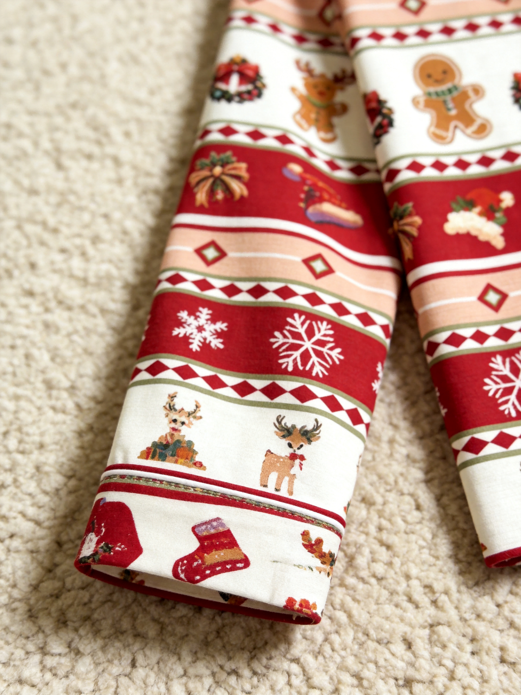 Festive Gingerbread and Elk Print Women Christmas Two-Piece Button-Down PJS