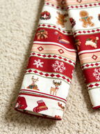 Festive Gingerbread and Elk Print Women Christmas Two-Piece Button-Down PJS