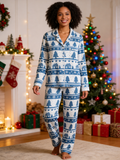 Two-Piece Set Classic Christmas Tree and Snowflakes Print Women Christmas Pajamas