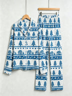 Two-Piece Set Classic Christmas Tree and Snowflakes Print Women Christmas Pajamas